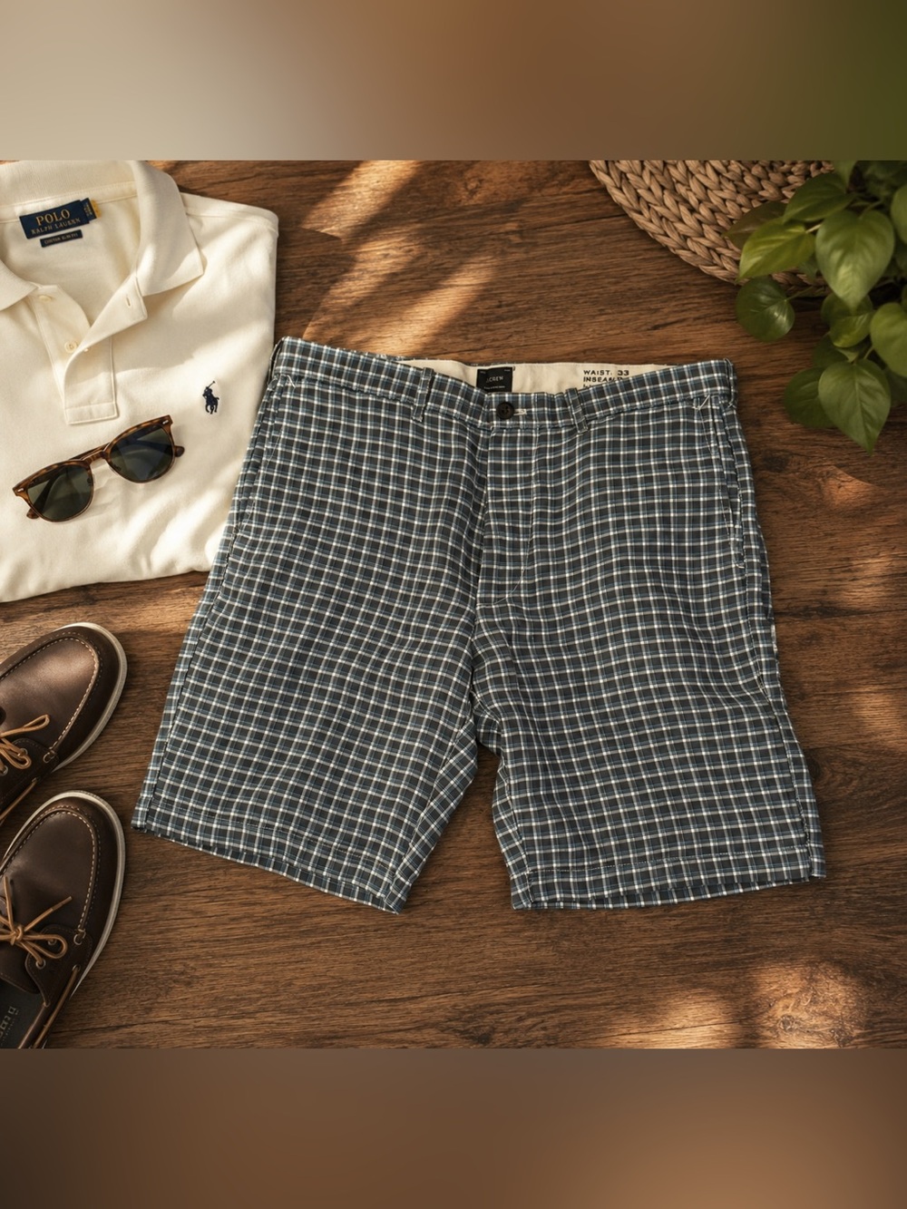 J.Crew 100% Linen Plaid Shorts Men’s Size 33 Blue Gray Casual Summer